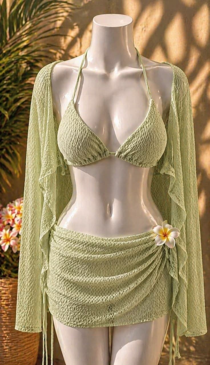 Sage Green Three-Piece Beach Cover-Up Set