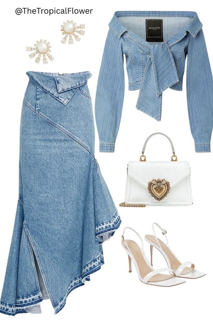     Off-Shoulder Tie-Front Denim Crop Top (Blue Denim Blouse)
