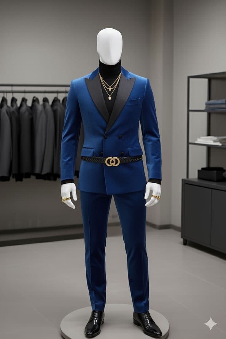 Men’s Royal Blue Double-Breasted Slim-Fit Tuxedo Suit