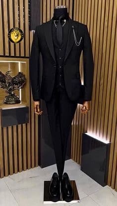       Men’s Slim-Fit Three-Piece Black Formal Suit